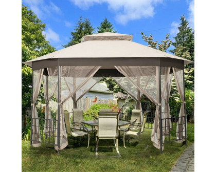 FaFurn Gazebo with Mosquito Net Sidewalls and Canopy - Beige, Metal/Polyester