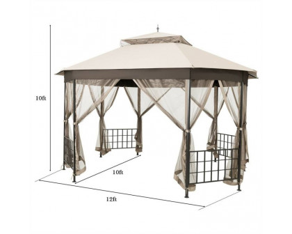 FaFurn Gazebo with Mosquito Net Sidewalls and Canopy - Beige, Metal/Polyester