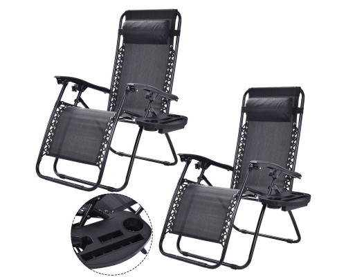 FaFurn - Set of 2 Folding Zero Gravity Recliner Chairs Set in Black