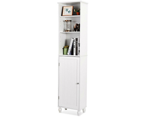 FaFurn - Bathroom Linen Tower with Open Shelves in White, Wood