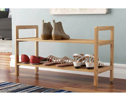 FaFurn - Modern Bamboo 2-Shelf Shoe Rack Holds Up To 8-Pair of Shoes