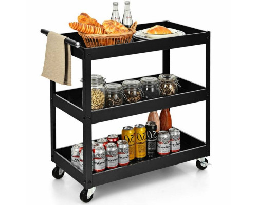 FaFurn Serving Utility Cart with 2 Bottom Shelves - Black, Steel