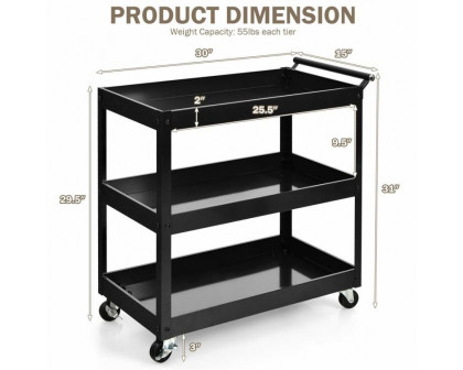 FaFurn Serving Utility Cart with 2 Bottom Shelves - Black, Steel