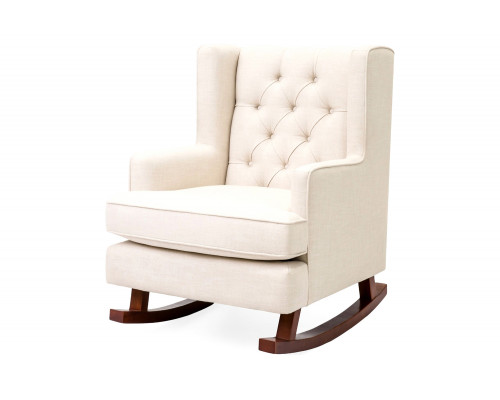 FaFurn - Beige Soft Tufted Upholstered Wingback Rocker Rocking Chair