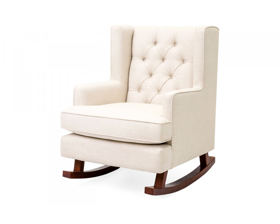 FaFurn - Beige Soft Tufted Upholstered Wingback Rocker Rocking Chair