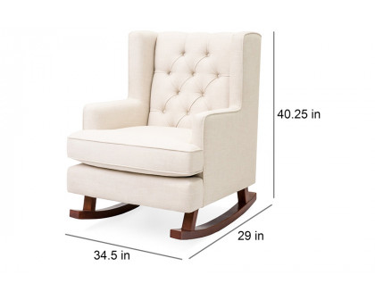 FaFurn - Beige Soft Tufted Upholstered Wingback Rocker Rocking Chair