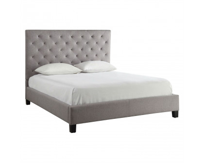 FaFurn - Queen Size Platform Bed Frame with Button Tufted Headboard in Gray, Linen