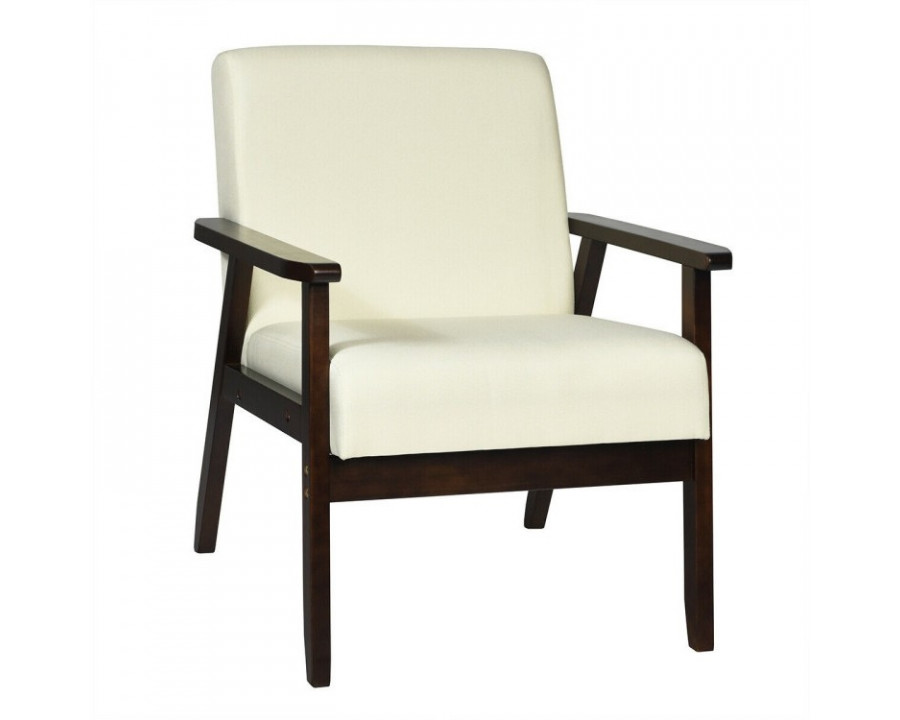 FaFurn Retro Accent Chair with Espresso Wood Frame - Beige