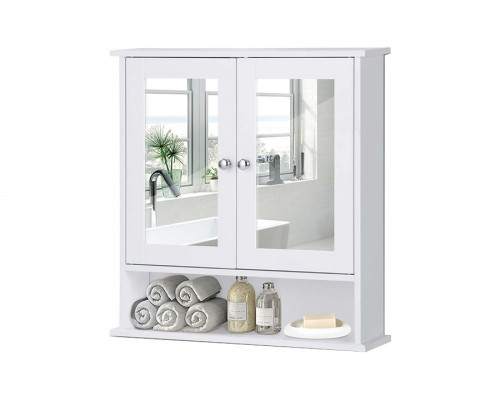 FaFurn - White Bathroom Wall Medicine Cabinet with Mirror and Open Shelf