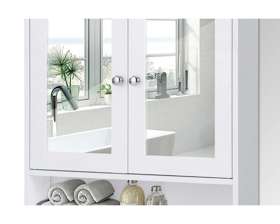 FaFurn - White Bathroom Wall Medicine Cabinet with Mirror and Open Shelf