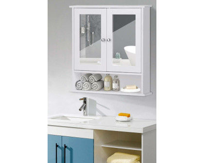 FaFurn - White Bathroom Wall Medicine Cabinet with Mirror and Open Shelf