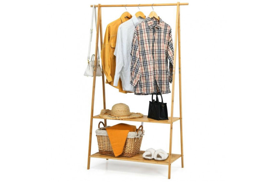 FaFurn™ Garment Rack Clothes with 2 Bottom Storage Shelves - Yellow, Iron