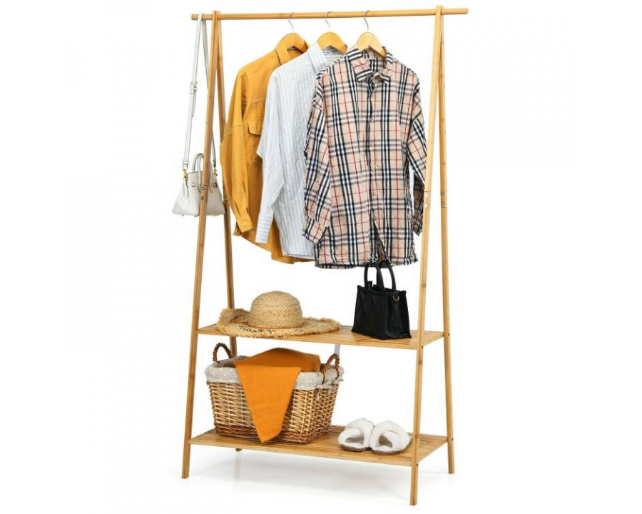 FaFurn - Garment Rack Clothes with 2 Bottom Storage Shelves in Yellow, Iron