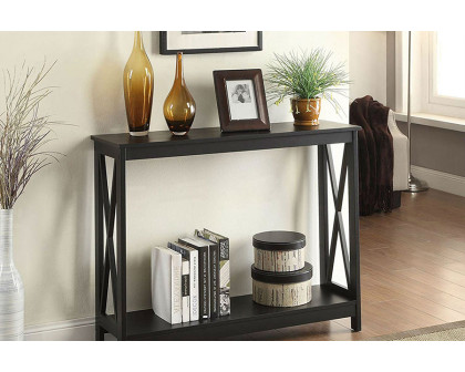 FaFurn Wood Console Sofa Table with Bottom Storage Shelf - Black