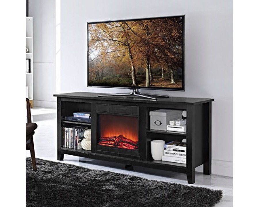 FaFurn - 2-in-1 TV Stand with Electric Fireplace Space Heater in Black, Wood