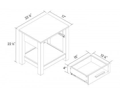 FaFurn™ Farmhouse Traditional Rustic End Table - White Pine, Wood