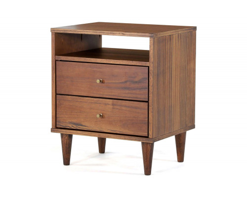 FaFurn Farmhouse Rustic Mid Century 2 Drawer Nightstand - Rustic Walnut