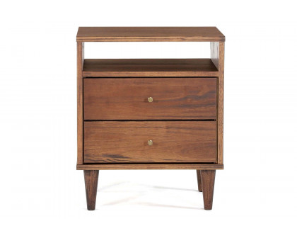 FaFurn Farmhouse Rustic Mid Century 2 Drawer Nightstand - Rustic Walnut