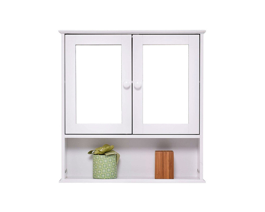 FaFurn - Simple Bathroom Mirror Wall Cabinet in White Wood Finish 23 X 22 Inch