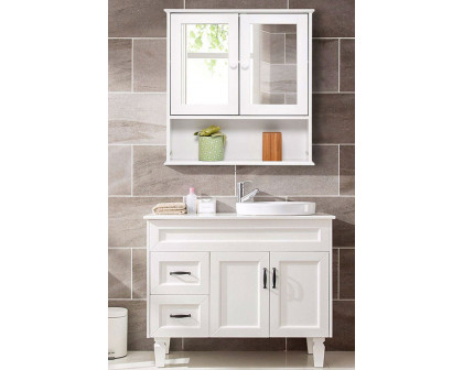 FaFurn - Simple Bathroom Mirror Wall Cabinet in White Wood Finish 23 X 22 Inch