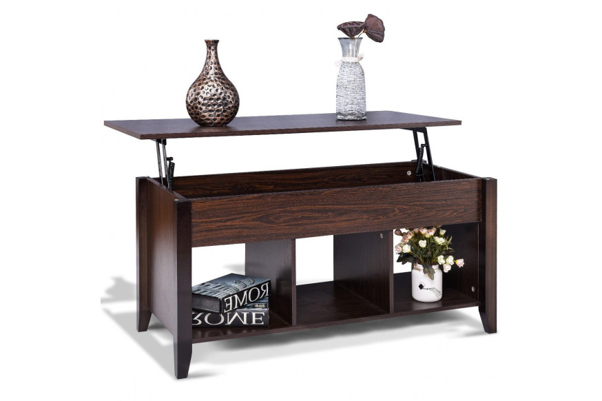 FaFurn™ Coffee Table with Bottom Storage Shelves - Brown, Wood