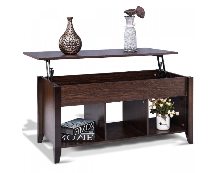 FaFurn Coffee Table with Bottom Storage Shelves - Brown, Wood