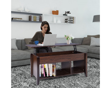 FaFurn™ Coffee Table with Bottom Storage Shelves - Brown, Wood