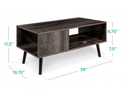 FaFurn™ Modern Mid-Century Coffee Table Living Room Storage Shelf - Rustic Black