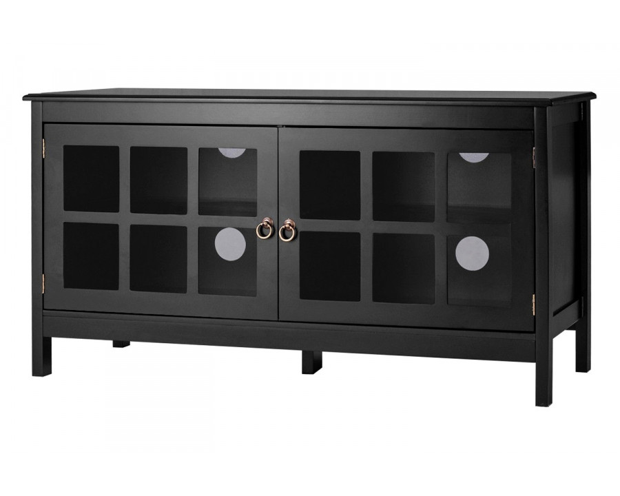 FaFurn - Black Wood TV Stand with Glass Panel Doors For Up To 50-Inch Tv