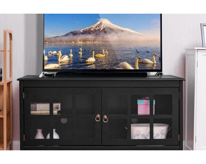 FaFurn - Black Wood TV Stand with Glass Panel Doors For Up To 50-Inch Tv