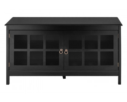 FaFurn - Black Wood TV Stand with Glass Panel Doors For Up To 50-Inch Tv