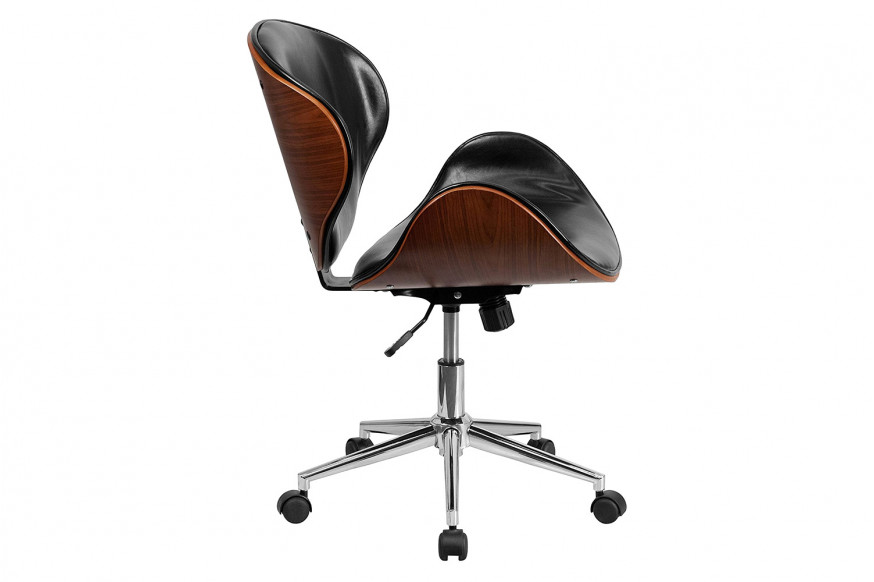 FaFurn™ Modern Classic Faux Leather Office Chair with Curved Seat - Dark Walnut/Black