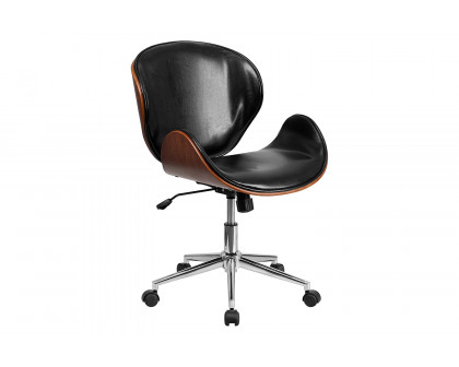 FaFurn™ Modern Classic Faux Leather Office Chair with Curved Seat - Dark Walnut/Black