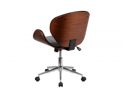 FaFurn™ Modern Classic Faux Leather Office Chair with Curved Seat - Dark Walnut/Black