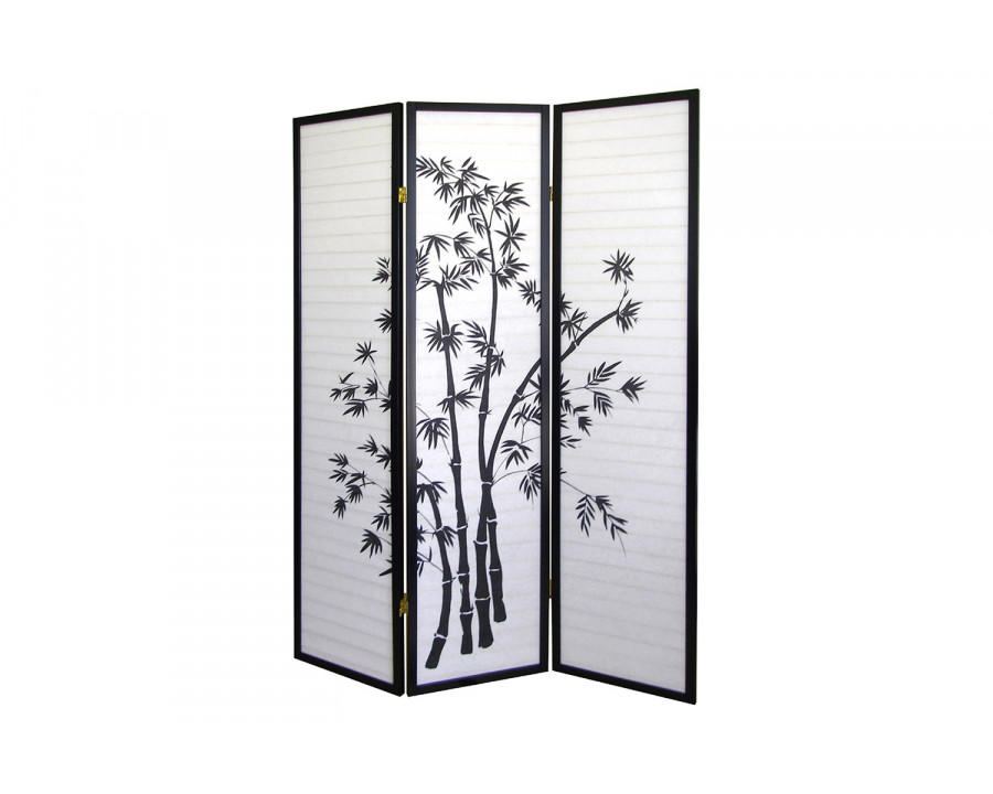 FaFurn - 3-Panel Room Divider Privacy Screen with Bamboo Design Black/White