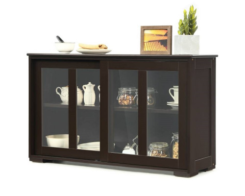 FaFurn Sideboard Buffet with Glass Sliding Door - Brown, Wood