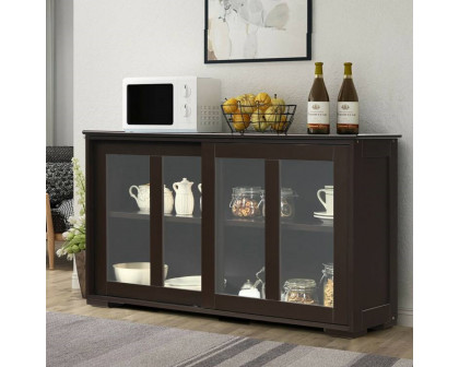 FaFurn Sideboard Buffet with Glass Sliding Door - Brown, Wood