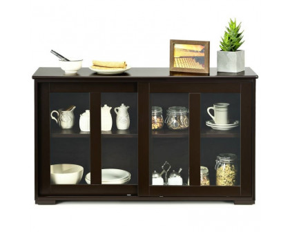 FaFurn Sideboard Buffet with Glass Sliding Door - Brown, Wood