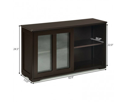 FaFurn Sideboard Buffet with Glass Sliding Door - Brown, Wood