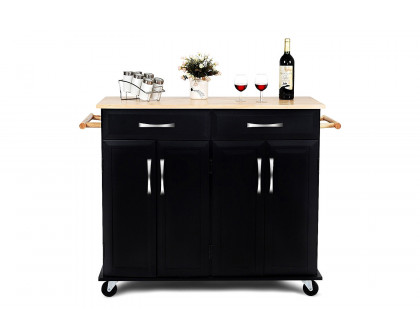 FaFurn - Black Kitchen Island Storage Cabinet Cart with Wood Top and Wheels