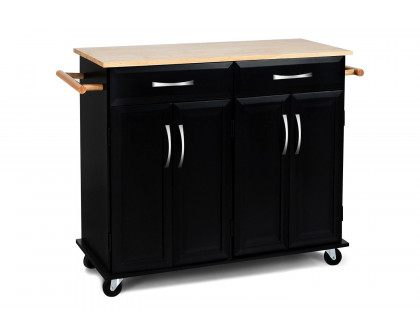 FaFurn - Black Kitchen Island Storage Cabinet Cart with Wood Top and Wheels