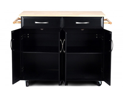 FaFurn - Black Kitchen Island Storage Cabinet Cart with Wood Top and Wheels