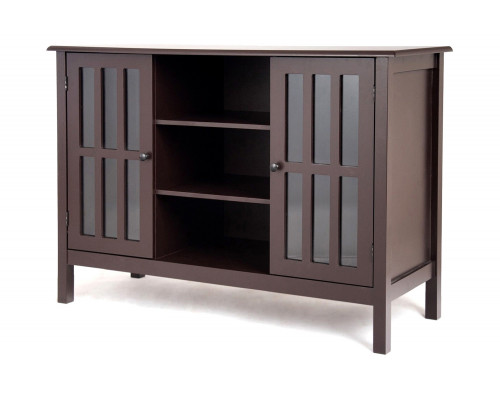 FaFurn Wood 43-Inch TV Stand with Glass Panel Doors - Brown