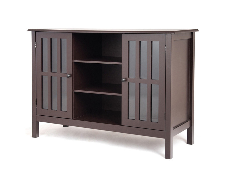 FaFurn Wood 43-Inch TV Stand with Glass Panel Doors - Brown