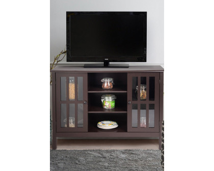 FaFurn Wood 43-Inch TV Stand with Glass Panel Doors - Brown