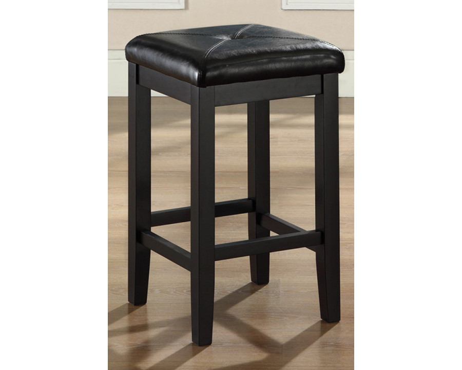 FaFurn - Black 24-Inch Backless Barstools with Faux Leather Seat (Set of 2)