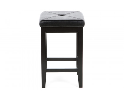 FaFurn - Black 24-Inch Backless Barstools with Faux Leather Seat (Set of 2)