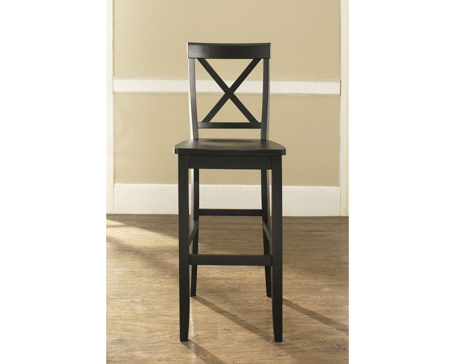 FaFurn X-Back 30-Inch Solid Wood Barstool (Set of 2) - Black