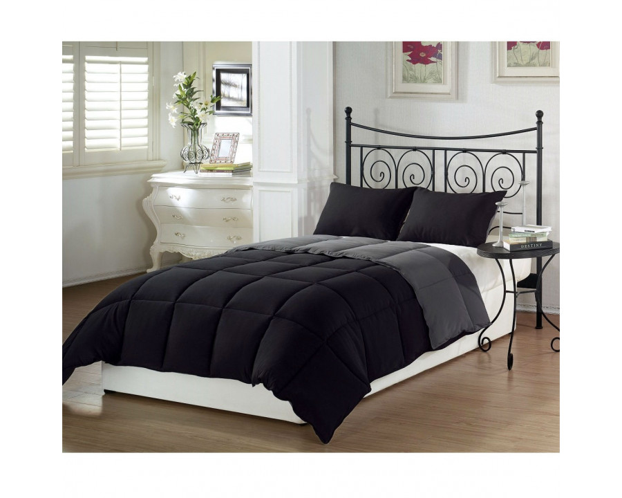 FaFurn - 3-Piece Full/Queen Size Comforter Set in Black/Gray