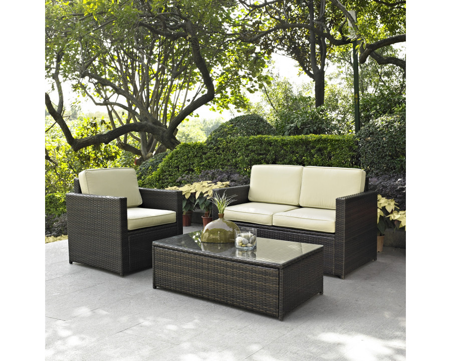 FaFurn - 3-Piece Patio Furniture Set with Chair Loveseat and Cocktail Table in Rattan